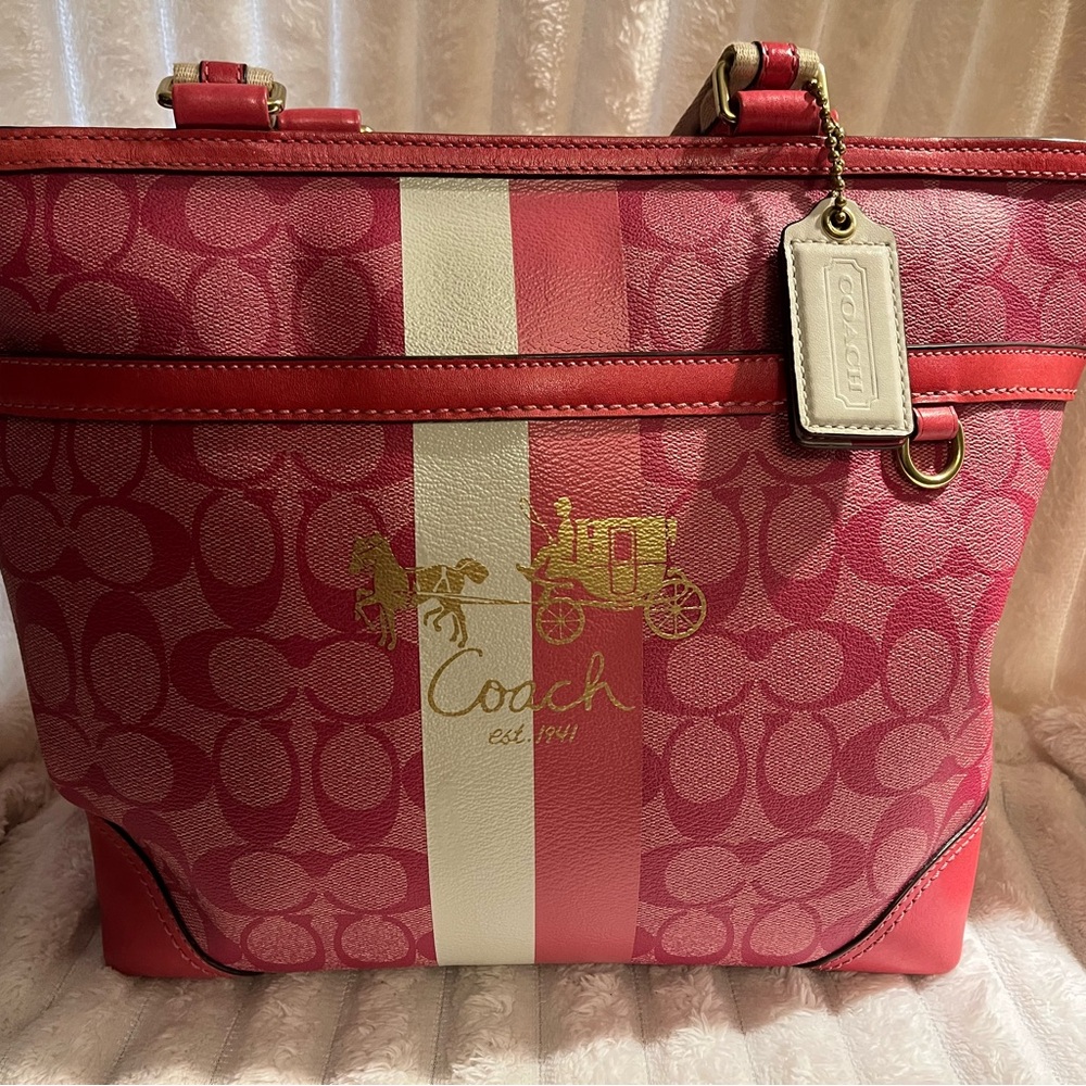 Coach Red and Cream Signature Tote
